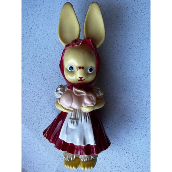 Vintage Knickerbocker Celluloid Bunny Bank Holding Toy Bunny - Picture 2 of 6